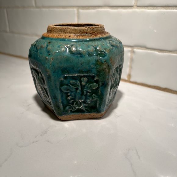 Vintage Chinese Earthenware Green Drip Glaze Ginger Jar Pot - Picture 4 of 8